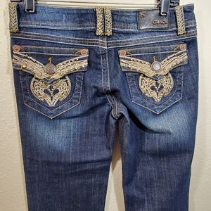 Grace in‎ LA gold jeweled straight jeans Size 26 Heavily Embroidered